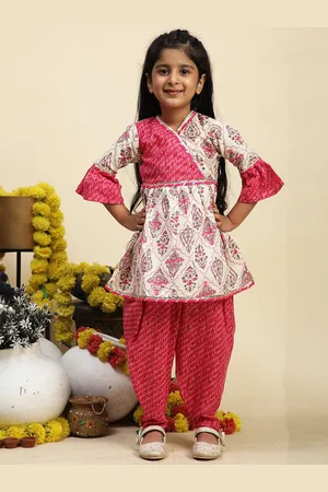 Cutiekins Girls Ethnic Motifs Printed Angrakha Kurta with Dhoti Pants