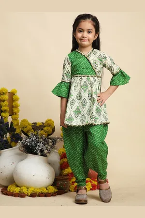 Cutiekins Girls Ethnic Motifs Printed Gotta Patti A-Line Kurta With Dhoti Pants