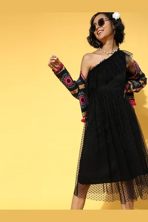 ATHENA One Shoulder Bell Sleeve Fit & Flare Midi Dress