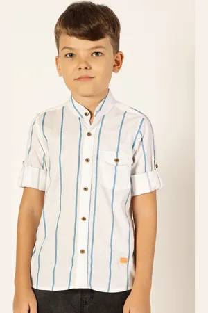 Killer Boys Premium Band Collar Vertical Striped Cotton Casual Shirt