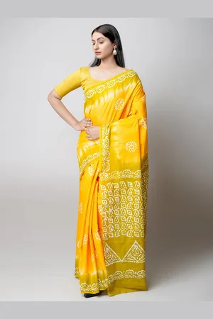 Unnati Silks Floral Pure Cotton Handloom Block Print Saree