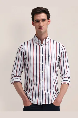 U.S. Polo Assn. Men Classic Button-Down Collar Vertical Striped Cotton Formal Shirt