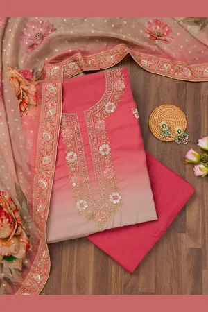 Koskii Floral Embroidered Zari Work Unstitched Dress Material
