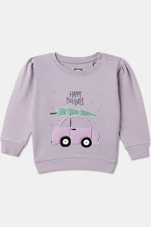 R&B Girls Graphic Printed Round Neck Cotton Pullover Sweatshirt