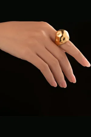 Salty Gold-Plated Stainless Steel Glamour Chunk Adjustable Finger Ring