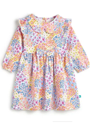 Juscubs Girls Floral Printed Peter Pan Collar Fit & Flare Dress