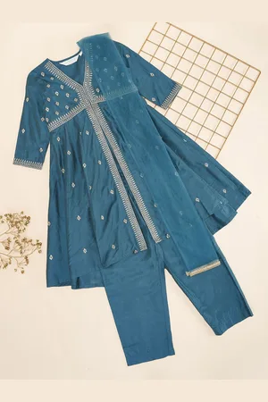 Pantaloons Girls Embroidered Pure Cotton Kurta with Trousers & With Dupatta