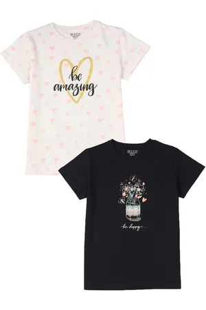 Gini and Jony Pack of 2 Girls Graphic Printed Round Neck Cotton T-Shirts