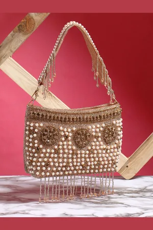 EXOTIC Embroidered Tasselled Jute Purse Clutch