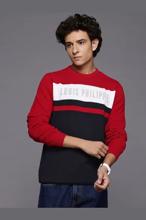 Louis Philippe Striped Pure Cotton Pullover