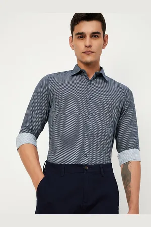 Max Collection Men Spread Collar Geometric Printed Cotton Casual Shirt