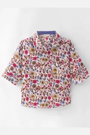 CrayonFlakes Boys Cutaway Collar Floral Printed Cotton Casual Shirt