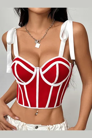 LULU & SKY Women Solid V-Neck Corset Top