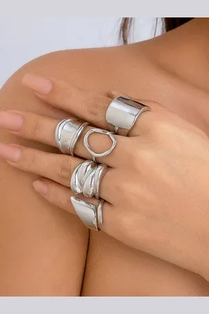 Jewels Galaxy Set Of 5 Silver Plated Midi Adjustable Finger Rings