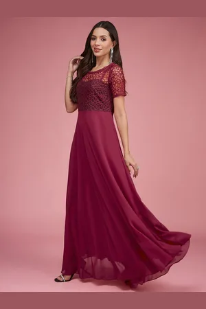 DressBerry Women Round Neck Half Sleeve Lace Overlaid Maxi Dress