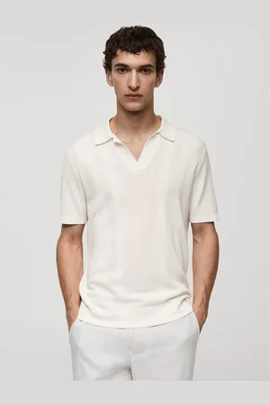 MANGO Ribbed Knit Polo Collar T-shirt