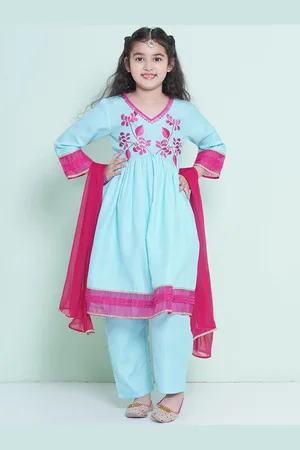 Bhama Girls Floral Embroidered Sequinned Anarkali Kurta with Trousers & Dupatta