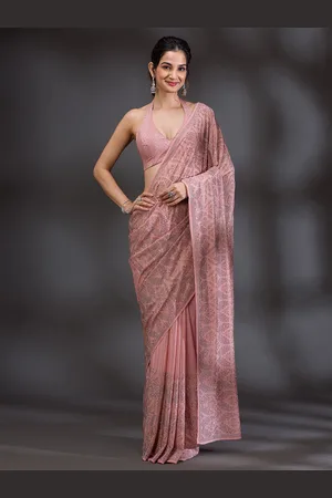 Koskii Embellished Beads and Stones Satin Saree