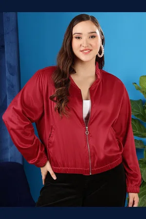 CURVY STREET Women Stand Collar Plus Size Bomber Jacket