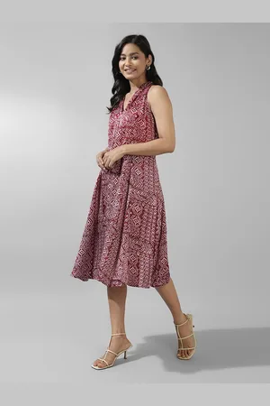 Fabindia Abstract Block Printed Tie-Ups A-Line Midi Dress