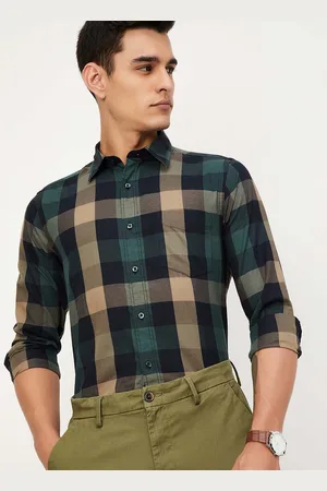Max Collection Men Spread Collar Buffalo Checked Cotton Casual Shirt