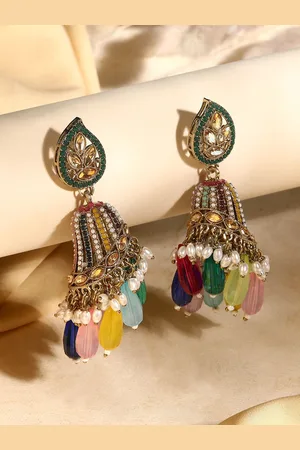 Asmitta Jewellery Gold-Plated Stone Studded Contemporary Drop Earrings