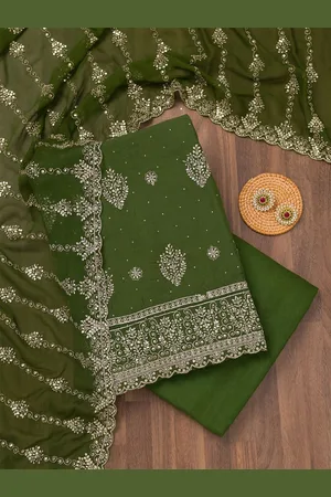Koskii Floral Embroidered Zari Work Unstitched Dress Material