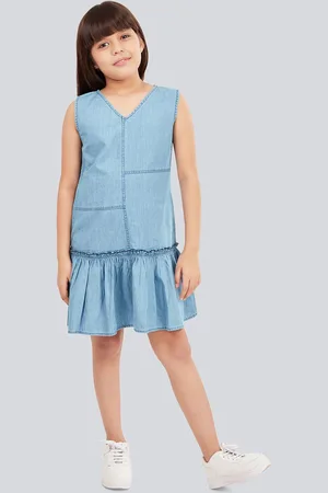 OLELÉ Girls Cotton Denim Sleeveless Dress