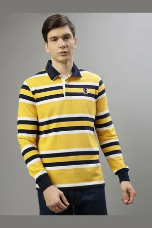 ICONIC Men Striped Polo Collar Cotton T-shirt