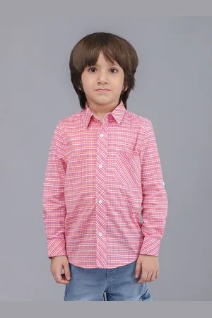 Biglilpeople Boys Standard Spread Collar Micro Checked Cotton Casual Shirt