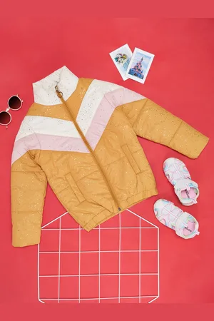 Pantaloons Girls Colourblocked Mock Collar Bomber Jacket