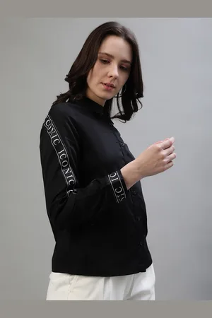 ICONIC Women Spread Collar Solid Cotton Casual Shirt