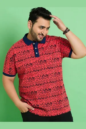 Bigbanana Plus Size Geometric Printed Polo Collar Cotton T-shirt