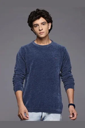 Louis Philippe Round Neck Velour Pullover