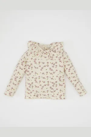DeFacto Girls Floral Printed Round Neck Cotton T-shirt