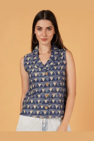 Mast & Harbour Women Geometric Printed Lapel Collar Cotton Top