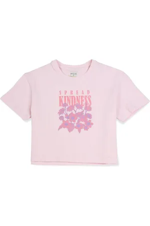 Gini and Jony Girls Floral Printed Round Neck Cotton Crop T-shirt