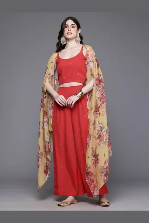 Ahalyaa Ethnic Printed Top & Palazzos With Shrug