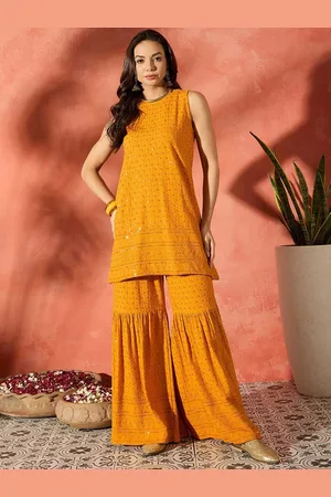 InWeave Women Ethnic Motifs Embroidered Kurti Sharara Set