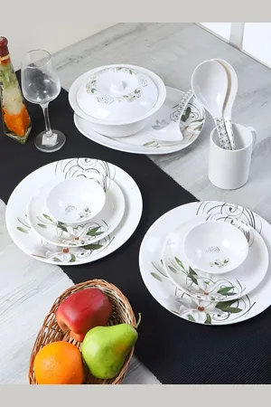 Aura White 33 Pieces Melamine Dishwasher and Microwave Safe Dinner Set