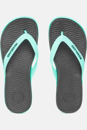 Woodland Men Sea Green & Black Textured Thong Flip-Flops