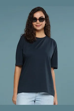 DressBerry Women Solid Round Neck Cotton Oversized T-shirt