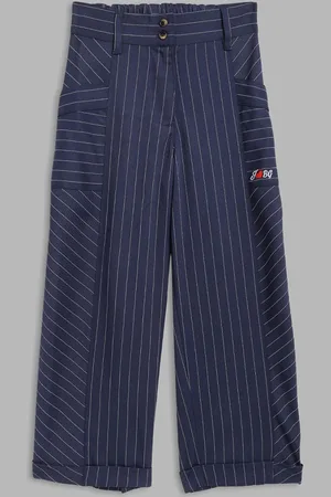 Blue Giraffe Girls Striped Loose Fit Trousers