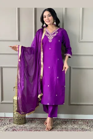 Ishin Floral Embroidered Regular Thread Work Straight Kurta with Trousers & Dupatta