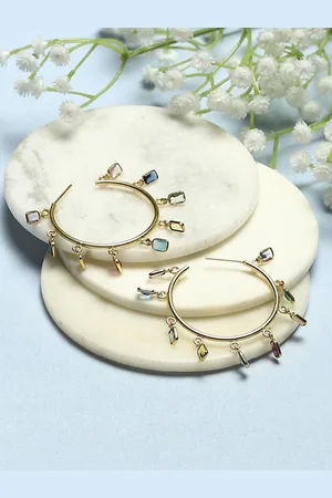 Biba Gold Plated Stone Studded Circular Hoop Earrings
