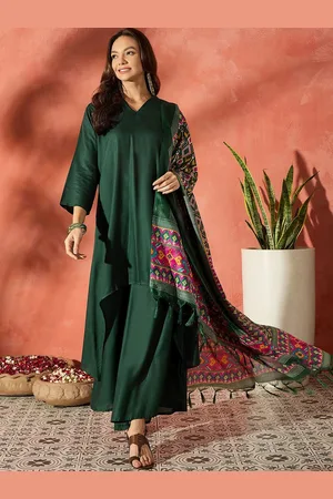 InWeave Women A-Line Calf Length High Low Kurta With Palazzo