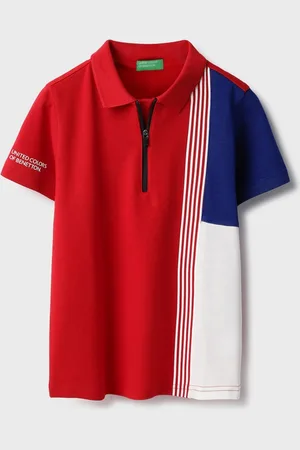 Benetton Boys Striped Polo Collar Pure Cotton T-shirt