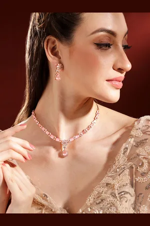 Priyaasi Rose Gold-Plated AD Stone-Studded Necklace and Earrings