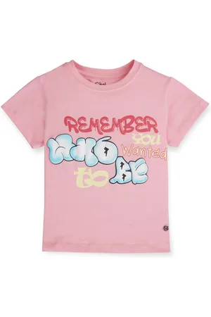 Gini and Jony Girls Typographic Printed Round Neck Cotton T-Shirts