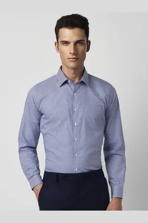 Van Heusen Men Blue Slim Fit Micro Checked Pure Cotton Formal Shirt